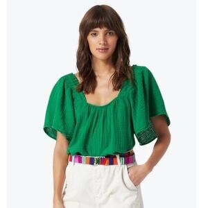 Xirena Top Lou Flutter Sleeve Green Square Neck Cotton Blouse Size S